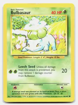Bulbasaur 44/102 Common Base Set Unlimited Pokemon MP - Image 1