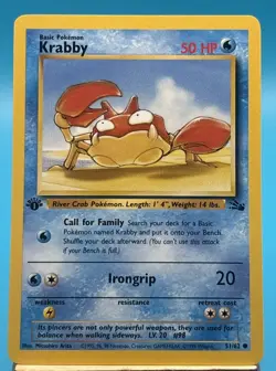 Pokemon TCG Fossil Krabby Card 1st Edition 51/62 Wotc common LP - Image 1