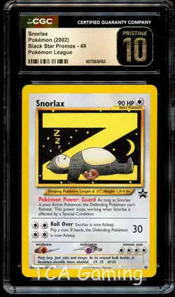 CGC 10 PRISTINE Snorlax "Z" # 49 WOTC Black Star PROMO Pokemon Card 163 - Image 1