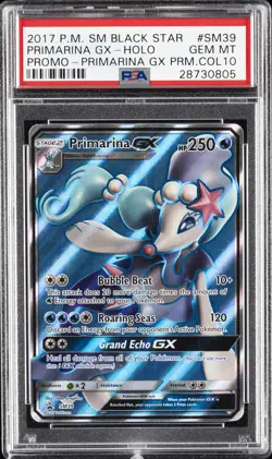 2017 POKEMON SM BLACK STAR PROMO #SM39 FULL ART/PRIMARINA GX PSA 10 - Image 1