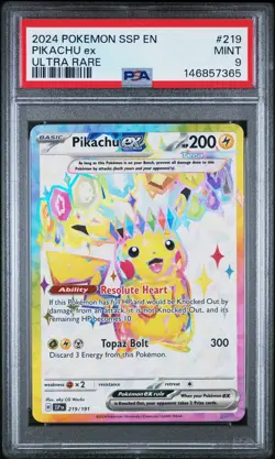 2024 POKEMON SSP EN-SURGING SPARKS ULTRA RARE #219 PIKACHU EX PSA 9 - Image 1