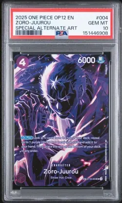 2025 ONE PIECE ST18-004 ZORO JUUROU OP12 LEGACY OF THE MASTER SP PSA 10 GEM MINT - Image 1