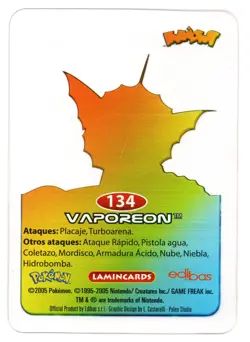 VAPOREON #134 LAMINCARD COLECCION POKEMON LAMINCARDS 2005 EDIBAS (USADA) - Image 2