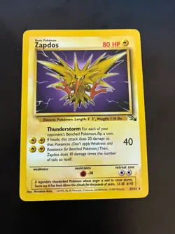 Pokemon TCG Zapdos 30/62 Fossil Non-Holo Rare Unlimited MP - Image 1