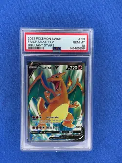 2022 Pokemon SWSH Brilliant Stars Charizard V Full Art #153 PSA 10 - Image 1