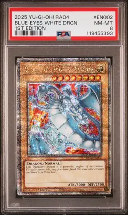 YUGIOH PSA 8 2025 Blue-Eyes White Dragon RA04-EN002 QCR 1st Edition - Image 1
