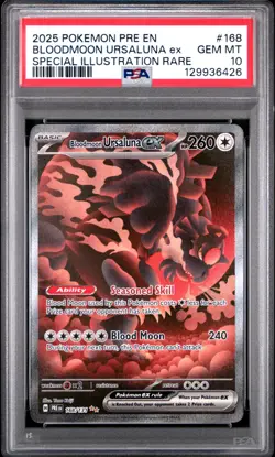 2025 Pokemon Prismatic Evolutions Bloodmoon Ursaluna ex 168/131 PSA 10 - Image 1