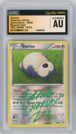 CGC Authentic Signed Ted Lewis Pokemon Snorlax 58/83 Generations Reverse Holo - Image 1