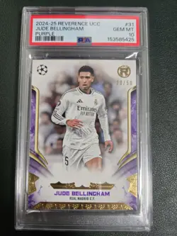 Jude Bellingham 2025 Topps Reverence UCC Purple /50 Real Madrid England PSA 10 - Image 3