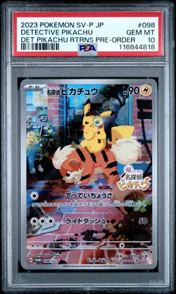 2023 POKEMON JAPANESE SV-P PROMO #098 DETECTIVE PIKACHU PSA 10 - Image 1