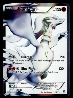 Reshiram 113/114 Ultra Rare Black & White Pokemon Card - Image 1