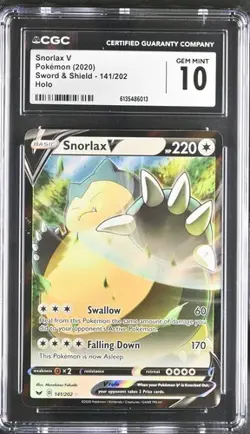 Pokemon Sword And Shield Snorlax V 141/202 Graded CGC 10 - Image 1