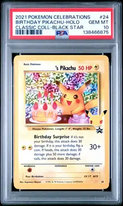 Birthday Pikachu Holo 24 Celebrations Classic Collection Pokemon PSA 10 *875 - Image 1