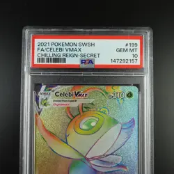 PSA 10 Celebi Vmax 199/198 Chilling Reign Rainbow Full Art Holo Pokemon Card - Image 2