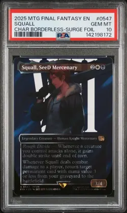 MTG FINAL FANTASY SQUALL SEED MERCENARY BORDERLESS SURGE FOIL #0547 PSA 10 - Image 1