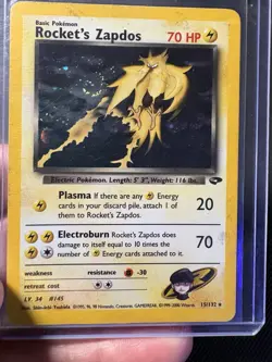 Pokemon TCG Rocket's Zapdos 15/132 Gym Challenge Holo Rare SWIRL Unlimited - Image 1