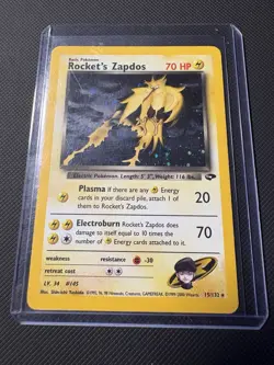 Pokemon TCG Rocket's Zapdos 15/132 Gym Challenge Holo Rare SWIRL Unlimited - Image 3