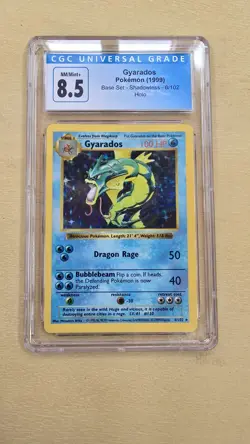 CGC 8.5 Shadowless Gyarados 1999 Base Set 6/102 Holo Pokemon Card - Image 1