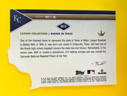 2022 Topps X Bobby Witt, Jr. CROWN COLLECTION BIGGER IN TEXAS Die-Cut RC Rookie - Image 2
