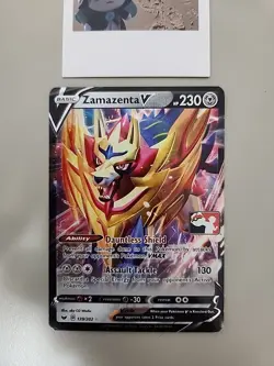 Pokemon Zamazenta V 139/202 Prize Pack Series 1 Card League Play Stamp Holo NM - Image 1