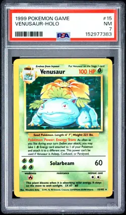 1999 Pokemon Base Set Unlimited Holo Rare Venusaur 15/102 PSA 7 NM - Image 1
