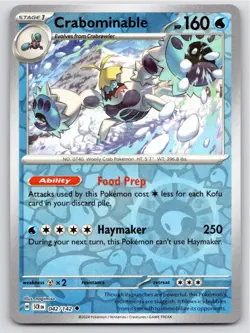 2024 POKEMON CRABOMINABLE STELLAR CROWN 42/142 SCR REVERSE HOLO NM FREE S&H - Image 1