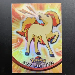 Rainbow Foil Topps Pokemon 77 Ponyta Blue Logo NM Print error. Series 2 - Image 1