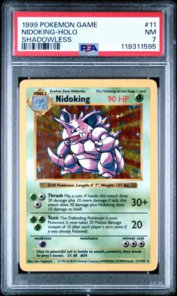 PSA 7 Nidoking (Shadowless) Base Set 11/102 Holo Pokemon Card - Image 1