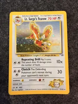 Pokemon TCG Lt. Surge's Fearow 7/132 - Holo - Gym Heroes - WOTC - Image 1