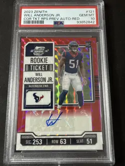 Will Anderson 2023 Zenith Contenders Optic Prev Rookie Ticket Auto 03/23 PSA 10 - Image 1