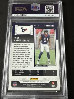 Will Anderson 2023 Zenith Contenders Optic Prev Rookie Ticket Auto 03/23 PSA 10 - Image 2