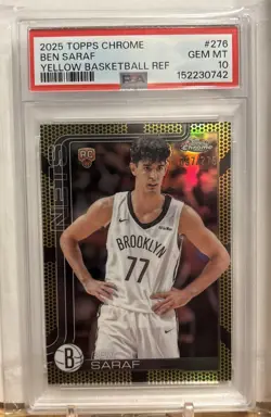 2025-26 Topps Chrome #276 Ben Saraf Yellow Basketball Refractor /275 PSA 10 - Image 1