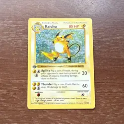 1ST EDITION Pokemon Base Set Shadowless Raichu Holo - Image 1