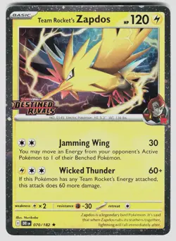 TEAM ROCKET'S ZAPDOS 070/182 R DESTINED RIVALS STAMP POKEMON HOLO NM/M - Image 1