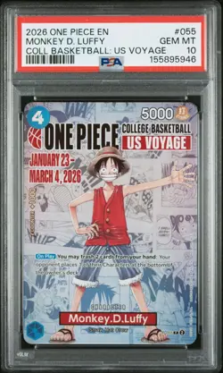 PSA 10 2026 ONE PIECE 055 MONKEY D. LUFFY ONE PIECE COLLEGE BASKETBALL US VOYAGE - Image 1