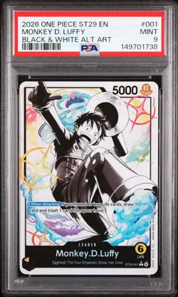 2026 One Piece ST29 EN Black & White Alt Art #001 Monkey D. Luffy PSA 9 MINT - Image 1