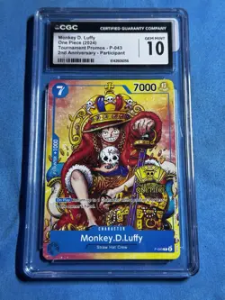 CGC 10 One Piece TCG Monkey D. Luffy 2nd Anniversary Stamped #P-043 Gem Mint - Image 1