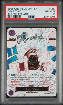 2025 ONE PIECE GEAR TWO ALTERNATE ART OP11-A FIST OF DIVINE SPEED #080 PSA 10 - Image 1
