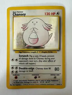 Pokemon TCG Chansey 003/102 Base Set 1999 Holo Rare 120 HP - Moderately Played. - Image 1