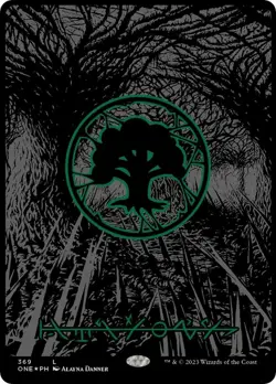 Forest (Phyrexian) - Full Art (Oil Slick Raised Foil) [Phyrexia: All Will Be ... - Image 1