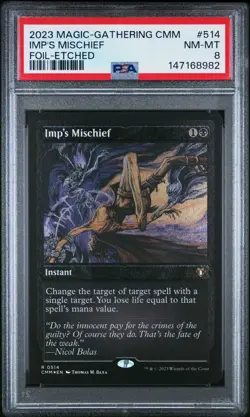 2023 MTG COMMANDER MASTERS FOIL-ETCHED #514 IMP'S MISCHIEF PSA 8 - Image 1
