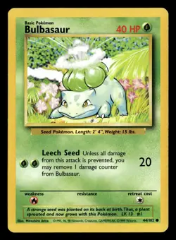Bulbasaur 44/102 Common Base Set Unlimited Pokemon Card - 1 - Image 2