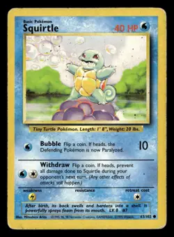Squirtle 63/102 Common Base Set Unlimited Pokemon Card - 1 - Image 2