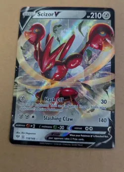 2020 POKEMON SCIZOR V 118/189 HOLOGRAPHIC DARKNESS ABLAZE SET USED CARD - Image 1