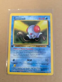 1995 POKEMON TENTACOOL 56/62 1ST EDITION FOSSIL SET PRE OWNED USED CARD - Image 1
