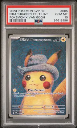 2023 POKEMON SVP EN-SV BLACK STAR PROMO #085 PIKACHU WITH GREY FELT HAT PSA 10 - Image 1