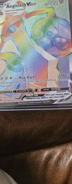 Pokemon TCG Aegislash VMAX Rainbow Secret Rare Card 190/185 Vivid Voltage - Image 3