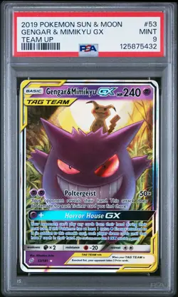 PSA 9 GENGAR & MIMIKYU GX 53/181 | Tag Team Team Up Pokemon Card - Image 1