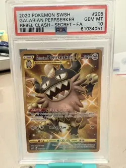 2020 Pokemon SWSH Rebel Clash Galarian Perrserker Gold Secret Rare FA PSA 10 - Image 1
