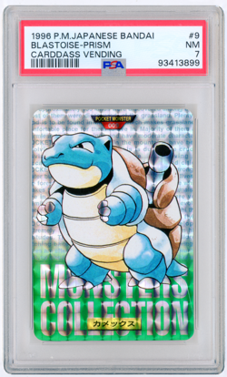 POKEMON - 1996 JAPANESE BANDAI BLASTOISE - PRISM CARDDASS VENDING #9 PSA 7 NM - Image 1